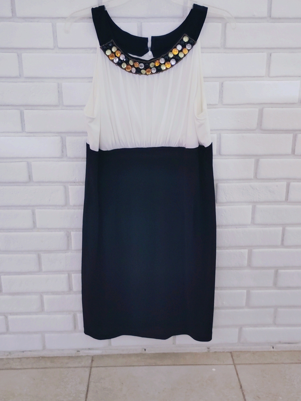 Aa Studio Black and White jeweled neckline sheath dress